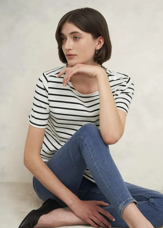 Tops Women HOBBS Bethan Cotton Stripe Top Ivory Black