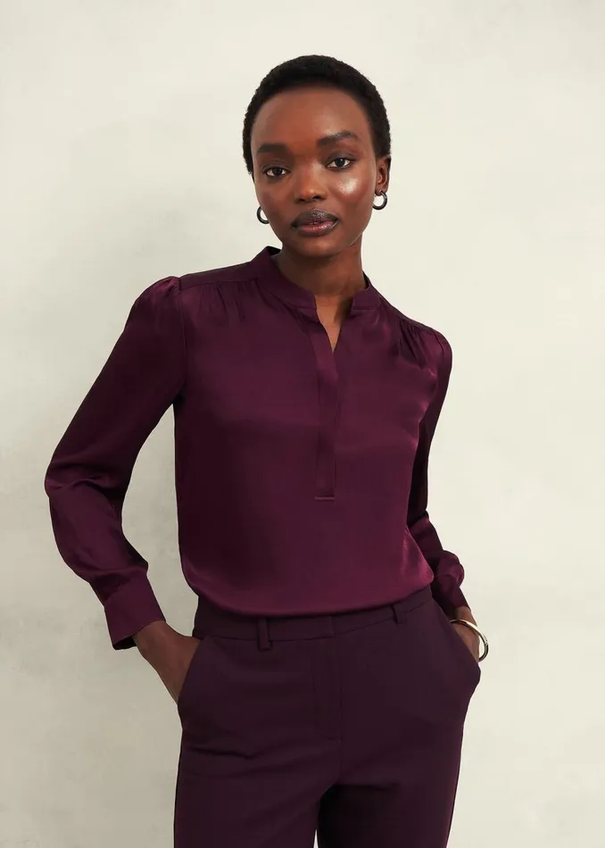 Tops Women HOBBS Jade Satin Blouse Warm Plum