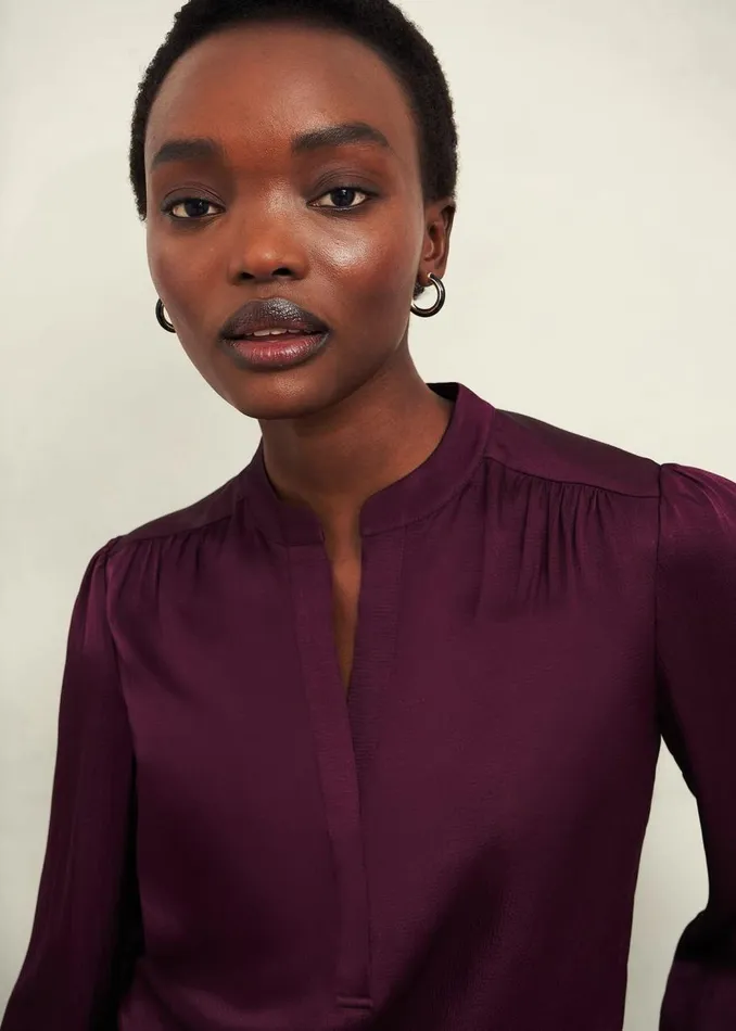 Tops Women HOBBS Jade Satin Blouse Warm Plum