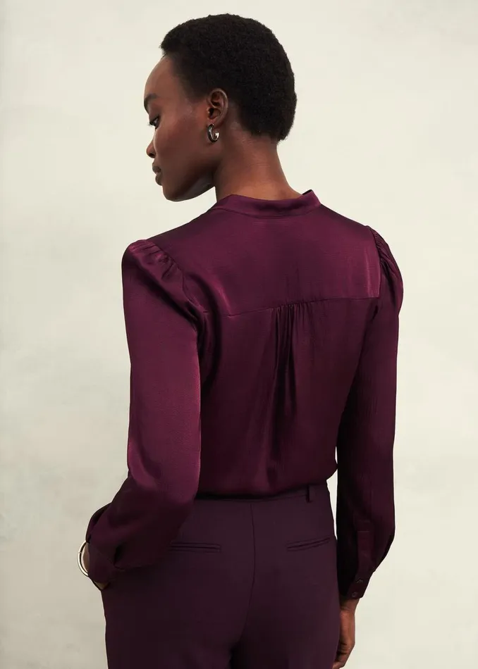 Tops Women HOBBS Jade Satin Blouse Warm Plum