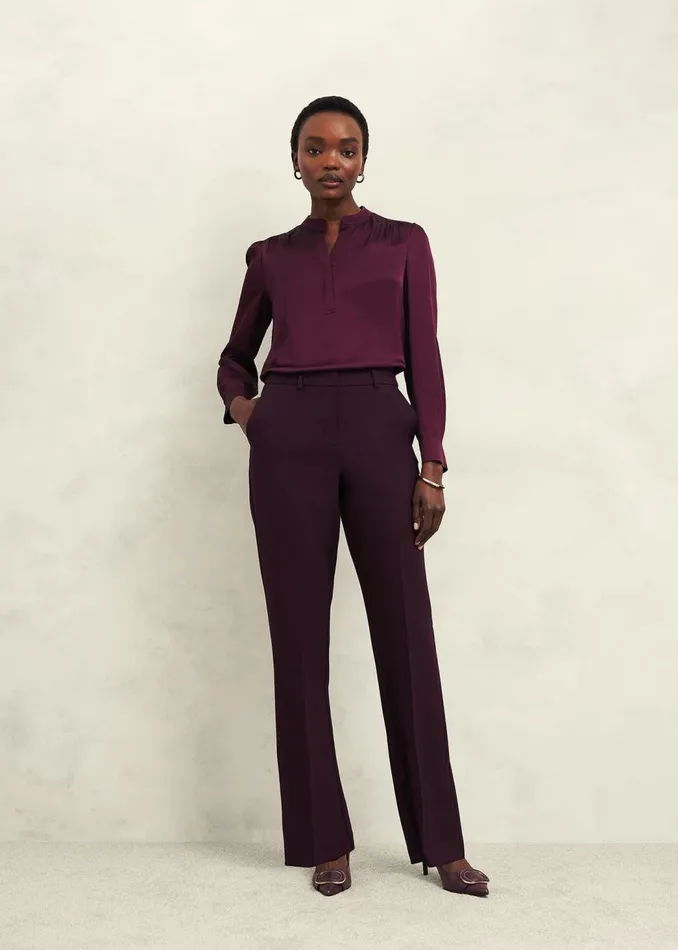 Tops Women HOBBS Jade Satin Blouse Warm Plum