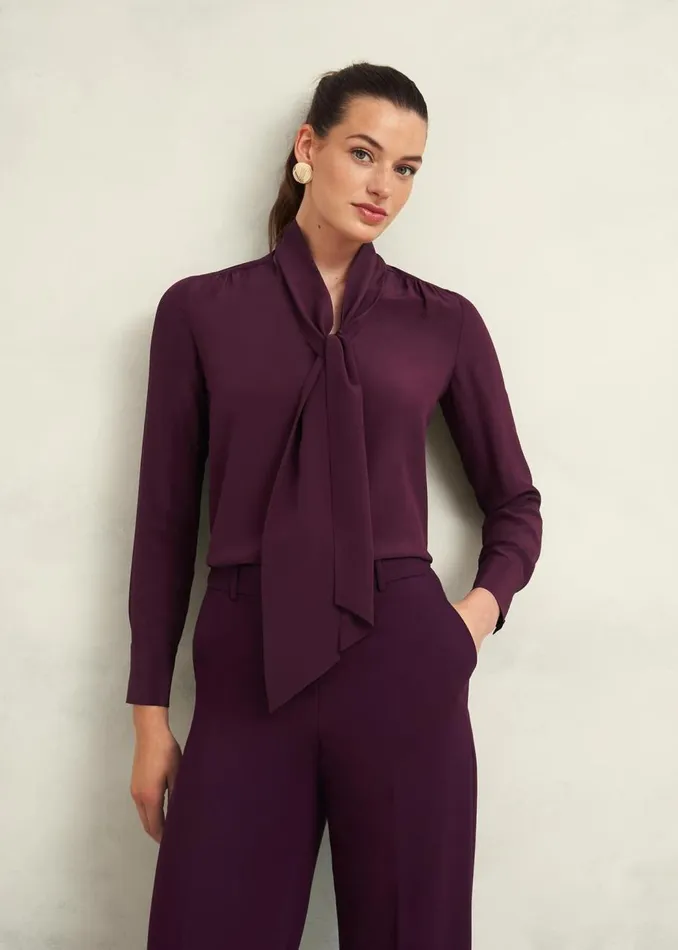 Tops Women HOBBS Mimi Silk Blouse Warm Plum