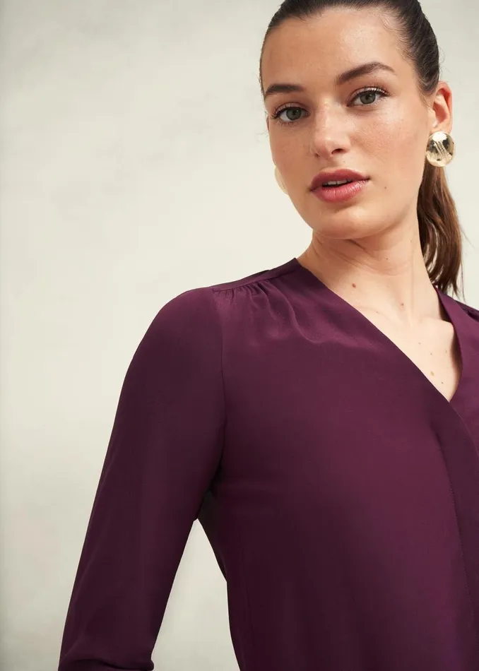 Tops Women HOBBS Mimi Silk Blouse Warm Plum