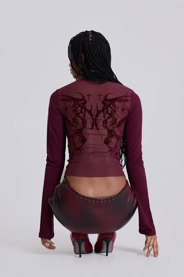 Tops Women Jaded London Shop Wine Wings Mesh Top