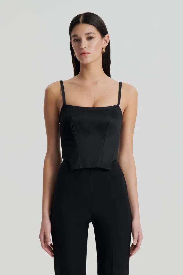 Tops Women Scanlan Theodore SATIN BUSTIER BLACK Tops Women Scanlan Theodore SATIN BUSTIER BLACK