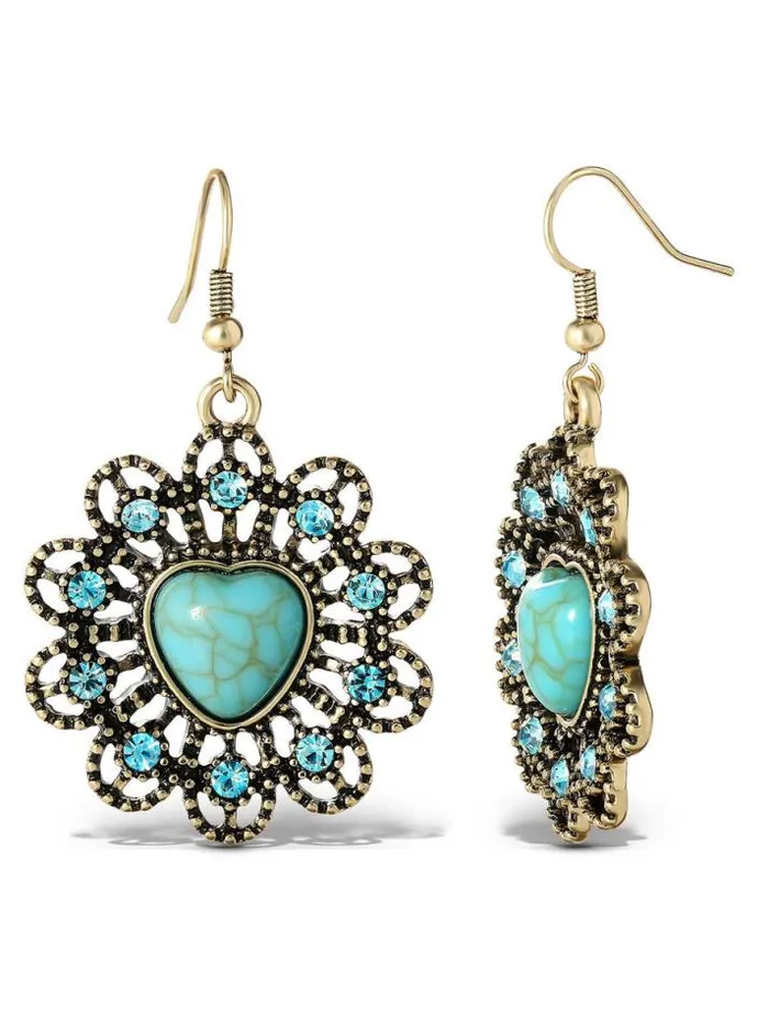 Turquoise Collection Accessories Jessica Simpson Turquoise Stone Ornate Heart Earrings