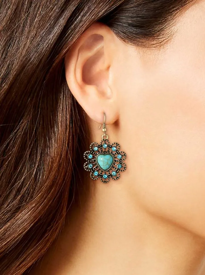 Turquoise Collection Accessories Jessica Simpson Turquoise Stone Ornate Heart Earrings