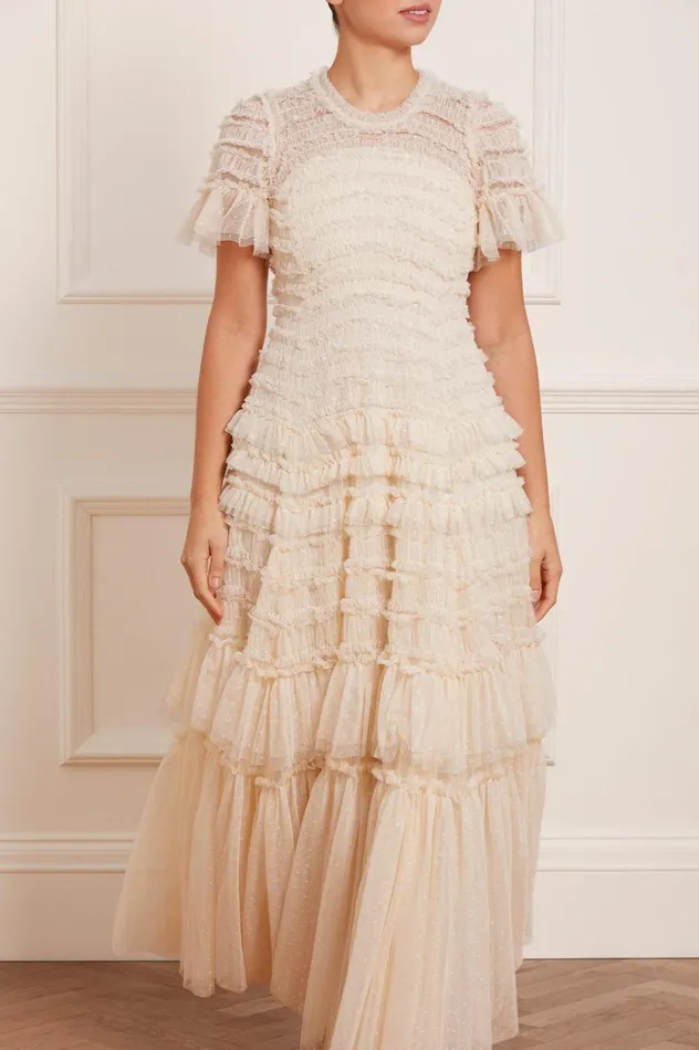 Valentine Ruffle Gown Champagne Women Needle and Thread Dresses