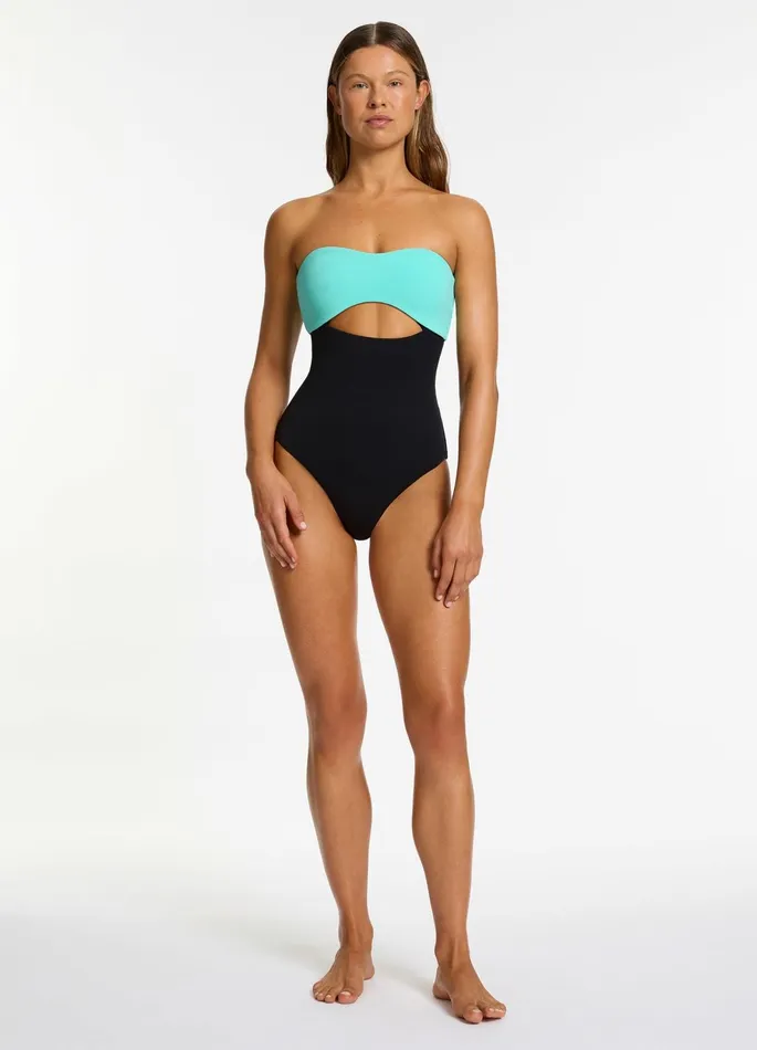 Versa Rib Cut Out Bandeau One Piece Black Dolce Women JETS Australia Bandeau One Piece