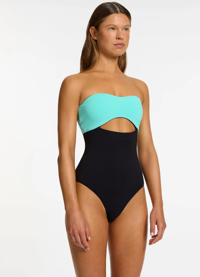 Versa Rib Cut Out Bandeau One Piece Black Dolce Women JETS Australia Bandeau One Piece
