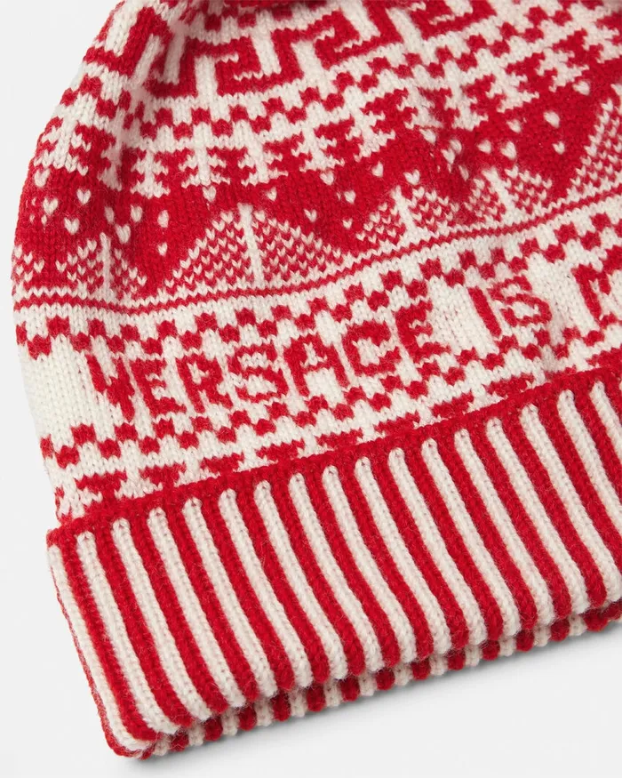 Versace Bags and Accessories Kids Fair Isle Jacquard Knit Beanie White