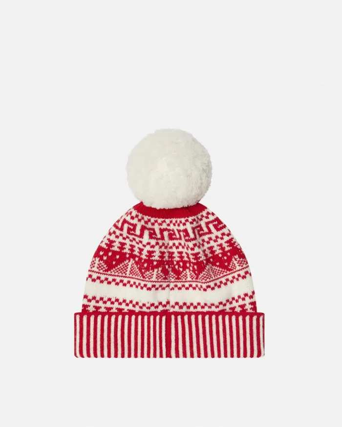 Versace Bags and Accessories Kids Fair Isle Jacquard Knit Beanie White