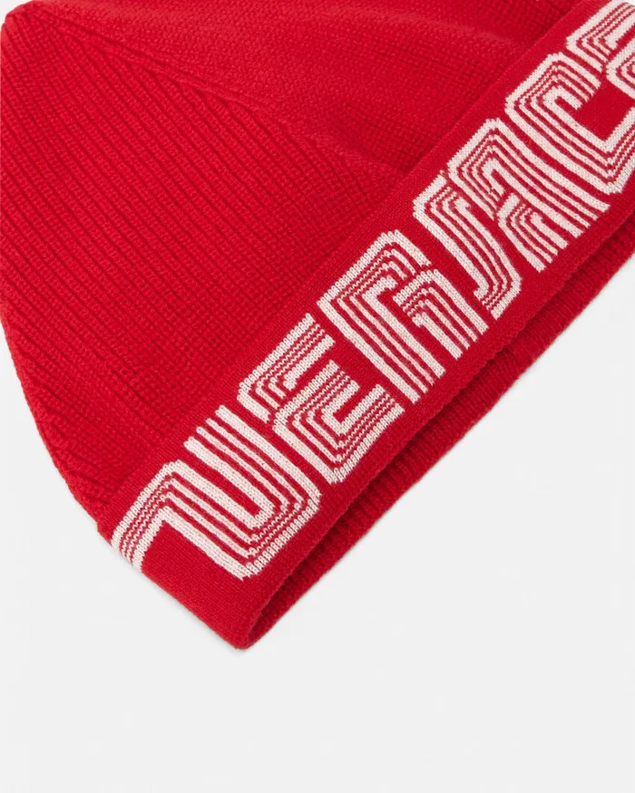Versace Bags and Accessories Kids Volcanico Logo Knit Beanie Red