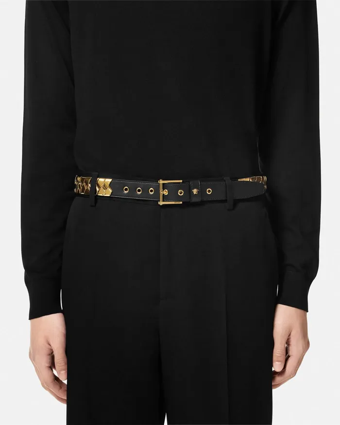 Versace Belts Men Bind Leather Belt 12034 Blackgold