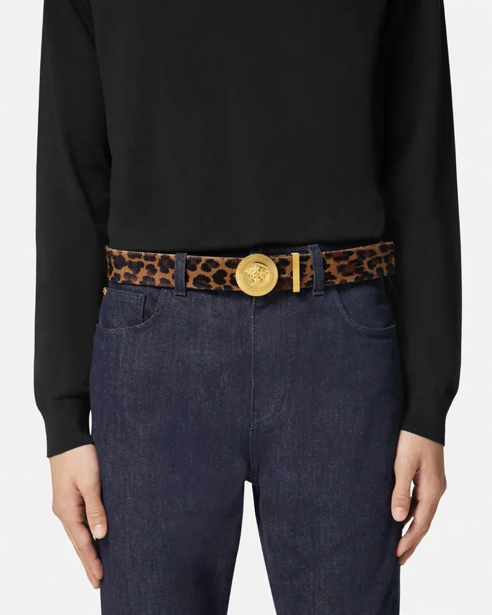 Versace Belts Men Leopard Medusa Biggie Belt 16034 Animalier