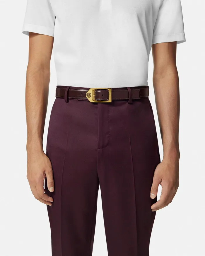 Versace Belts Men Medusa Biggie Leather Belt 12034 Browngold