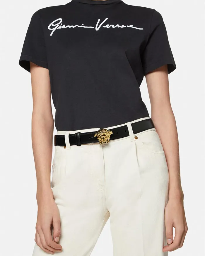 Versace Belts Women La Medusa Leather Belt 3 Cm Black