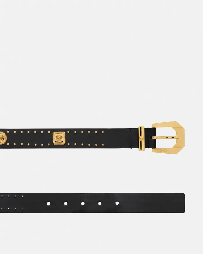 Versace Belts Women Medusa Heritage Studded Leather Belt 3 Cm Blackgold