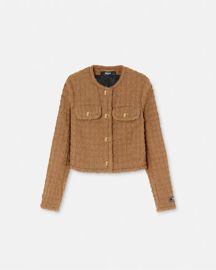 Versace Blazer and Jackets Women Heritage Tweed Cardigan Jacket Brown