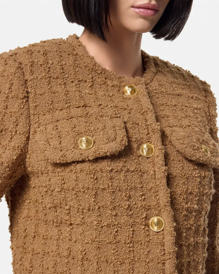 Versace Blazer and Jackets Women Heritage Tweed Cardigan Jacket Brown