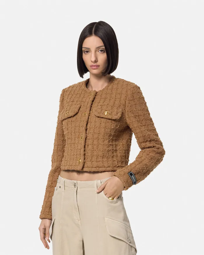 Versace Blazer and Jackets Women Heritage Tweed Cardigan Jacket Brown
