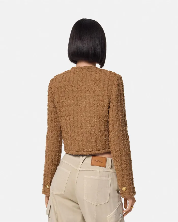 Versace Blazer and Jackets Women Heritage Tweed Cardigan Jacket Brown