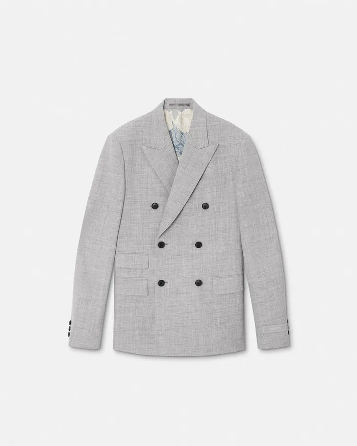 Versace Blazers and Suits Men WoolBlend DoubleBreasted Blazer Gray
