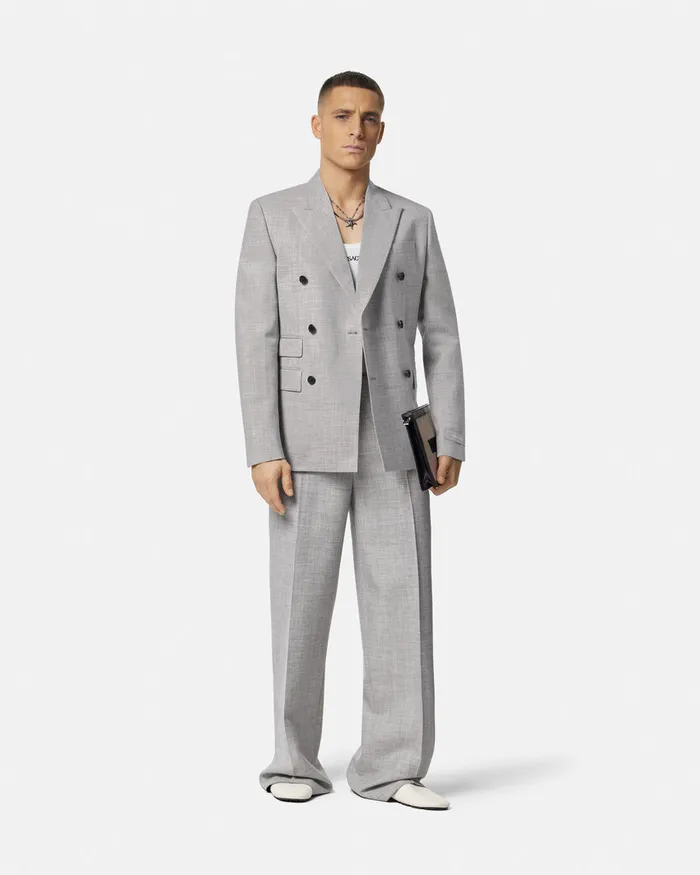 Versace Blazers and Suits Men WoolBlend DoubleBreasted Blazer Gray