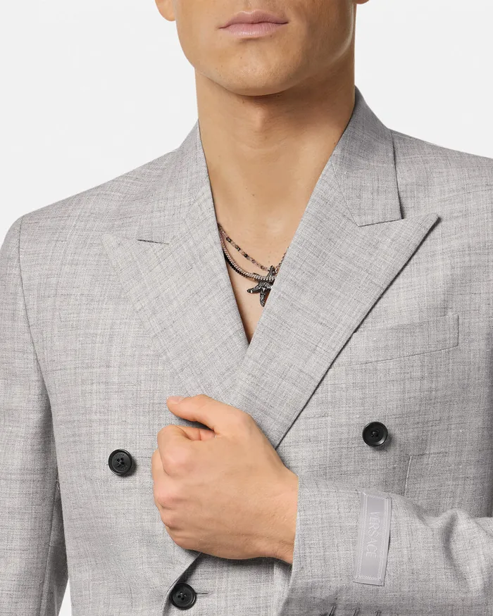 Versace Blazers and Suits Men WoolBlend DoubleBreasted Blazer Gray