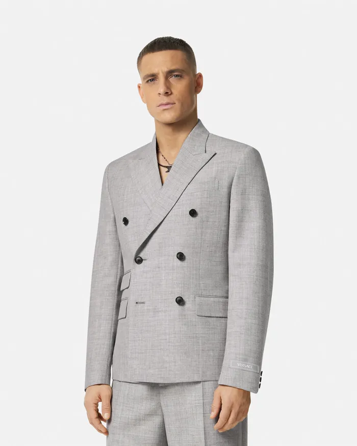 Versace Blazers and Suits Men WoolBlend DoubleBreasted Blazer Gray