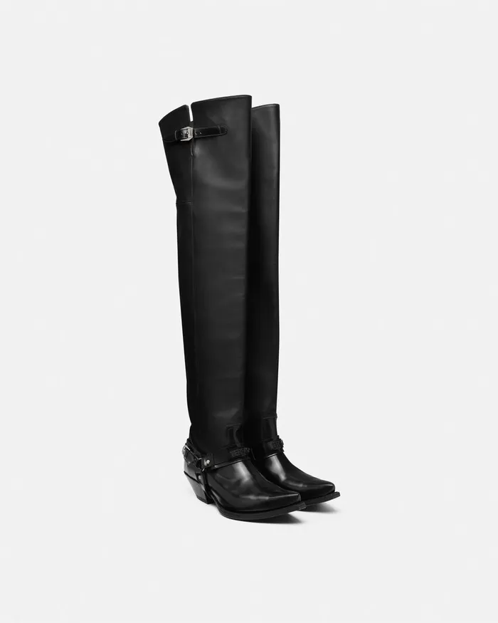 Versace Boots Men Texano ThighHigh Boots 40 Mm Black