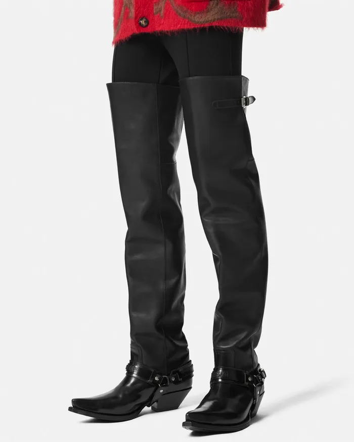 Versace Boots Men Texano ThighHigh Boots 40 Mm Black