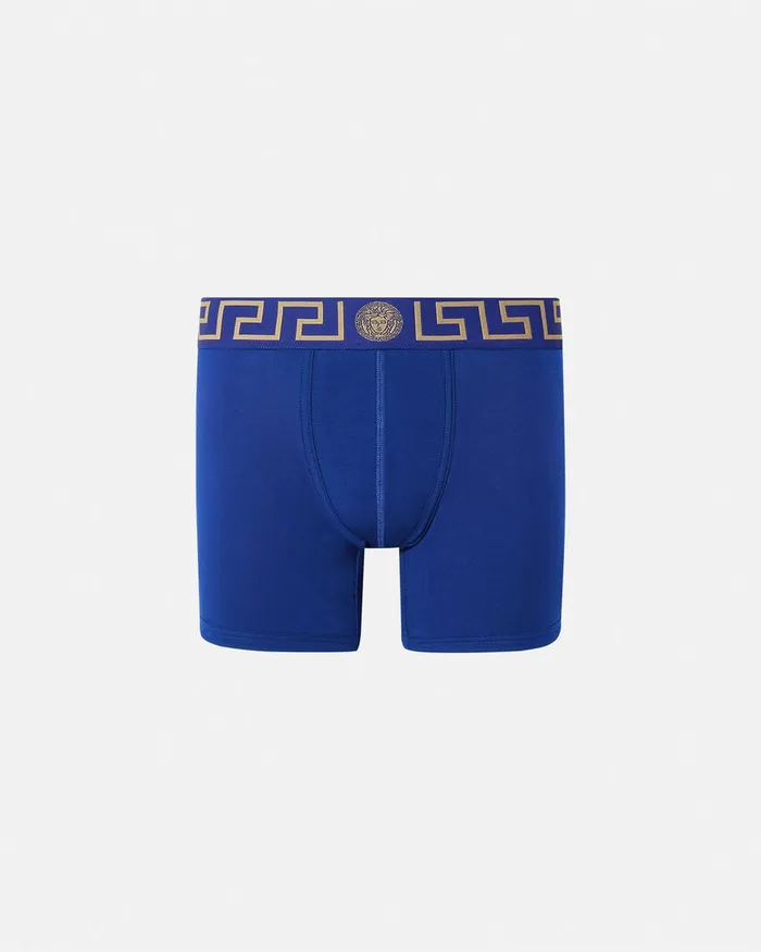 Versace Boxers Men Greca Border Long Trunks Blue