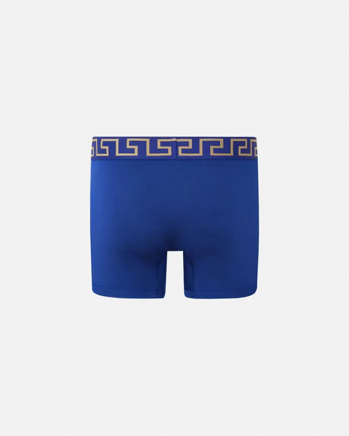 Versace Boxers Men Greca Border Long Trunks Blue