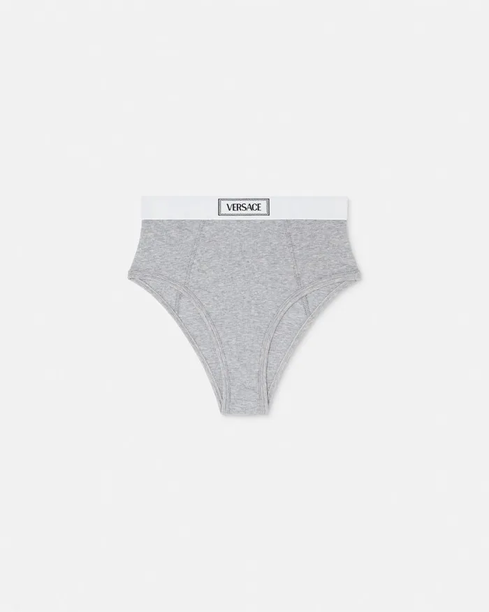 Versace Bras and Briefs Women 90s Vintage Logo Ribbed Briefs Gray