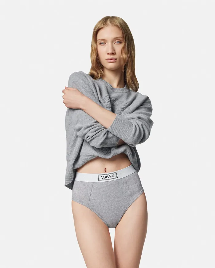 Versace Bras and Briefs Women 90s Vintage Logo Ribbed Briefs Gray