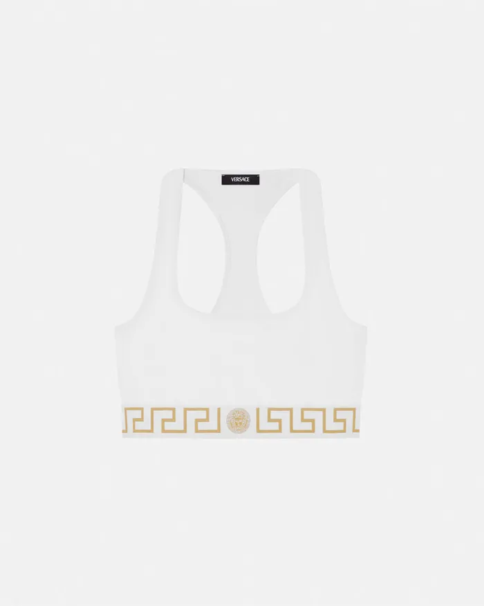 Versace Bras and Briefs Women Greca Border Scoop Bralette White