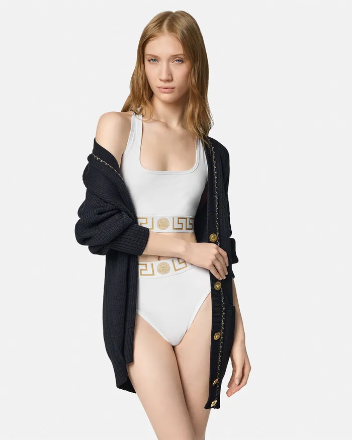 Versace Bras and Briefs Women Greca Border Scoop Bralette White