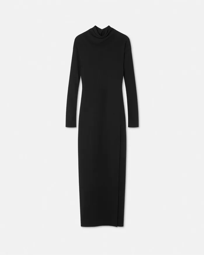 Versace Dresses Women Cady DrapedNeck Slit Gown Black