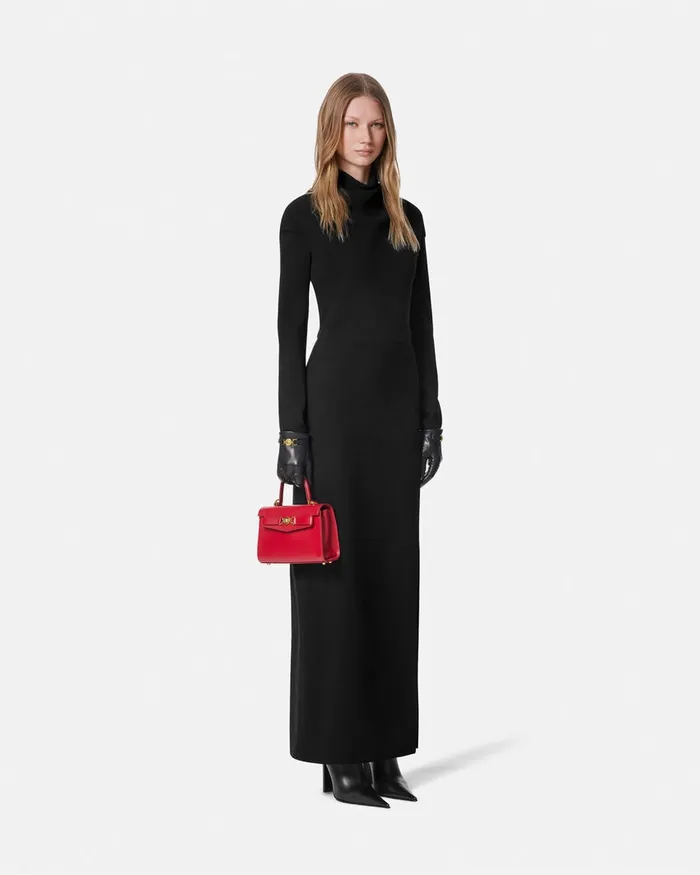 Versace Dresses Women Cady DrapedNeck Slit Gown Black