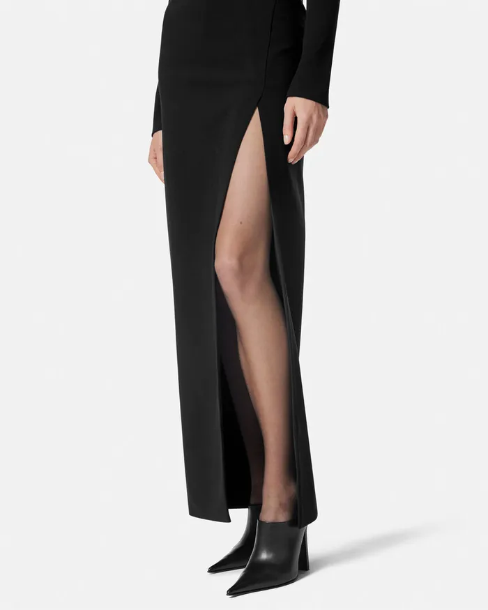 Versace Dresses Women Cady DrapedNeck Slit Gown Black