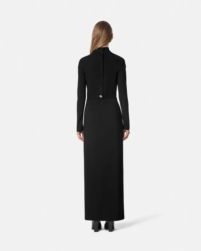 Versace Dresses Women Cady DrapedNeck Slit Gown Black