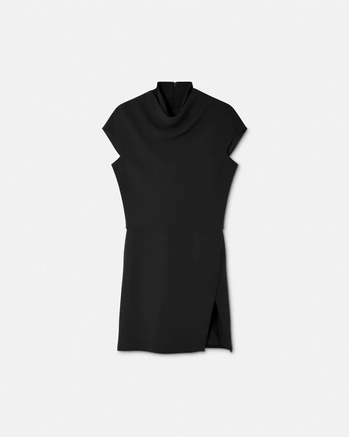 Versace Dresses Women Cady DrapedNeck Slit Mini Dress Black
