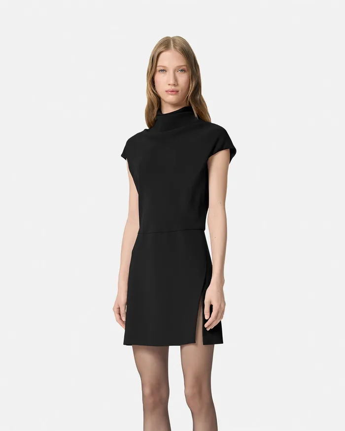 Versace Dresses Women Cady DrapedNeck Slit Mini Dress Black