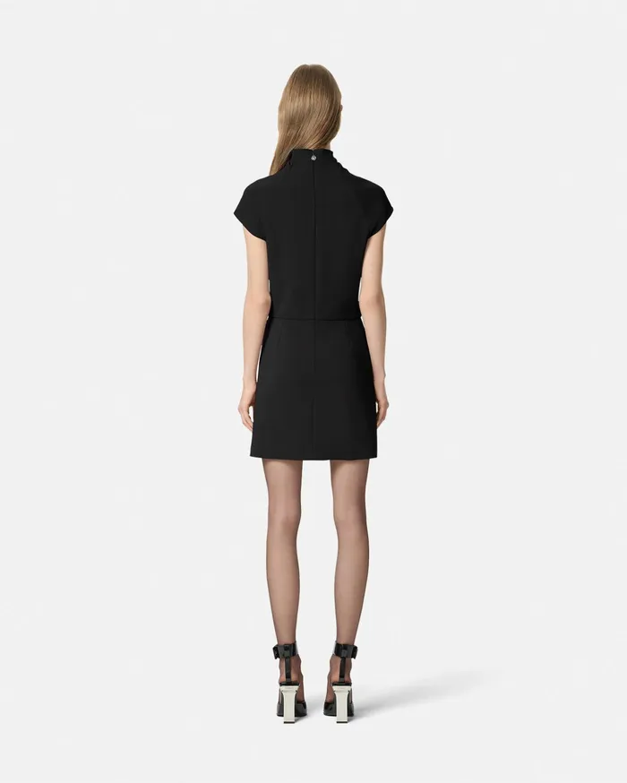 Versace Dresses Women Cady DrapedNeck Slit Mini Dress Black