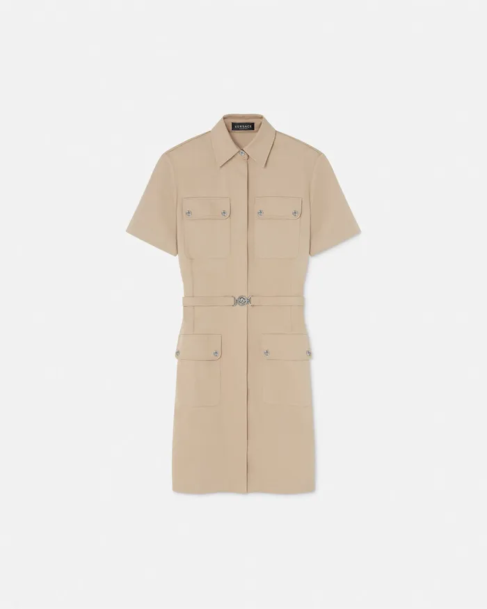 Versace Dresses Women Cargo Gabardine Mini Shirt Dress Beige