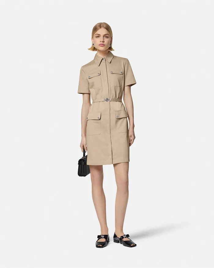 Versace Dresses Women Cargo Gabardine Mini Shirt Dress Beige