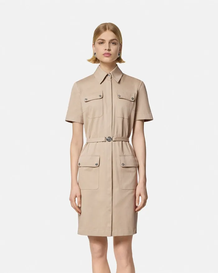 Versace Dresses Women Cargo Gabardine Mini Shirt Dress Beige