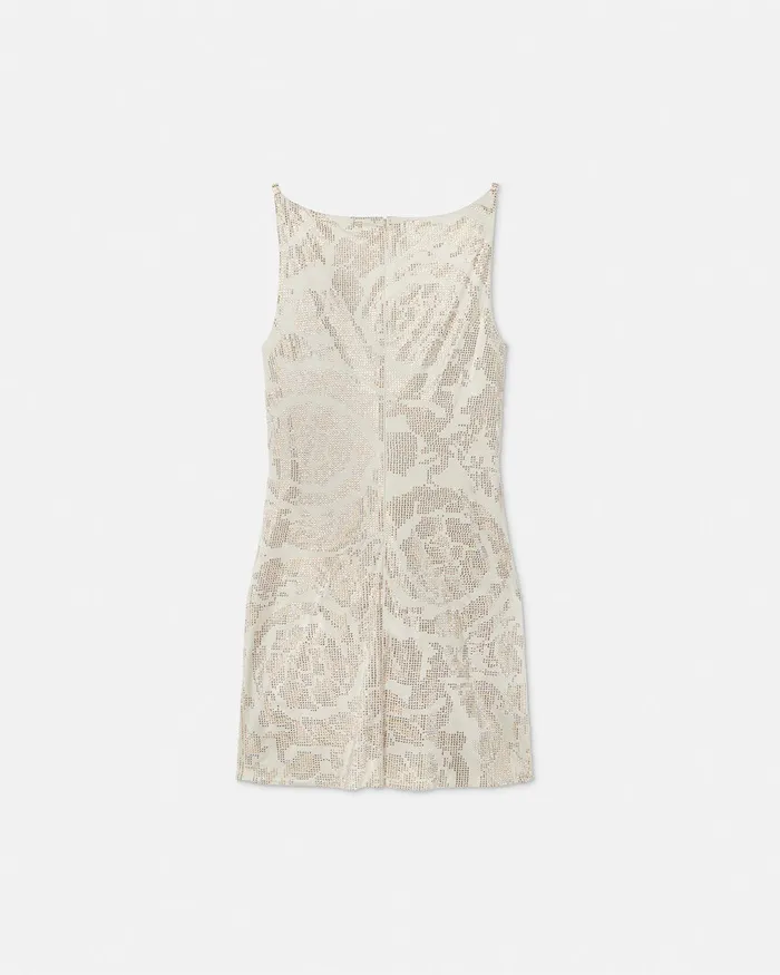 Versace Dresses Women Crystal Barocco Cowl Slip Mini Dress Beige