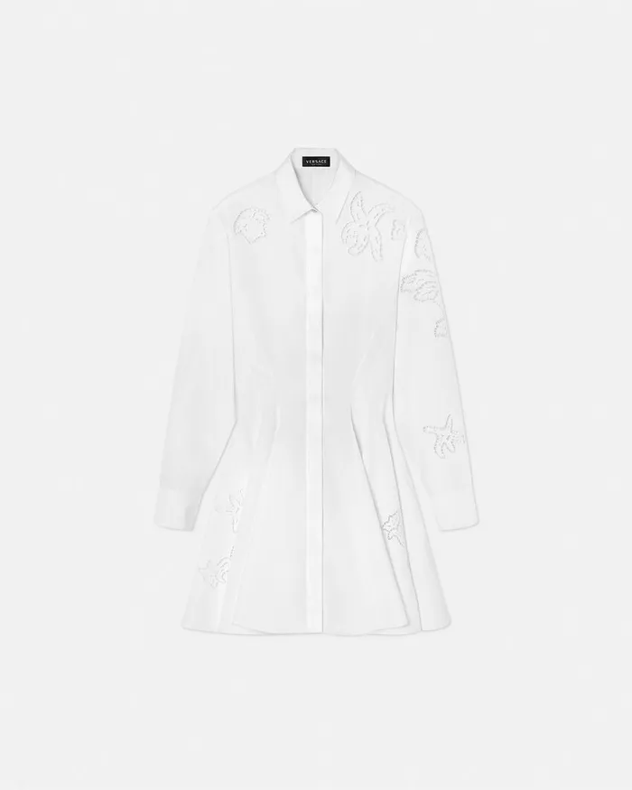 Versace Dresses Women Embroidered Sangallo Flared Shirt Dress White